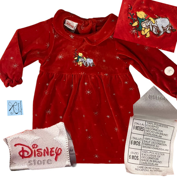 SOLDDisney Store Winnie the Pooh Eeyore Christmas Tree Velour Dress Baby 6 Mnths - Picture 1 of 7